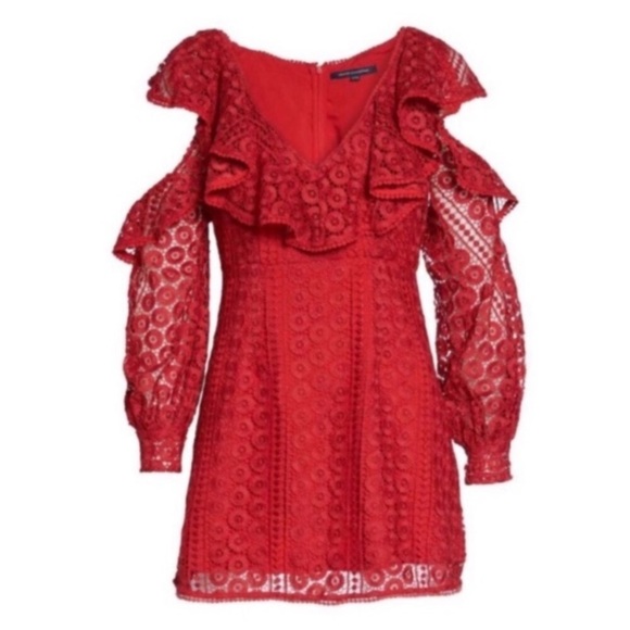 French Connection Dresses & Skirts - French Connection Red Lace Cold Shoulder Dress